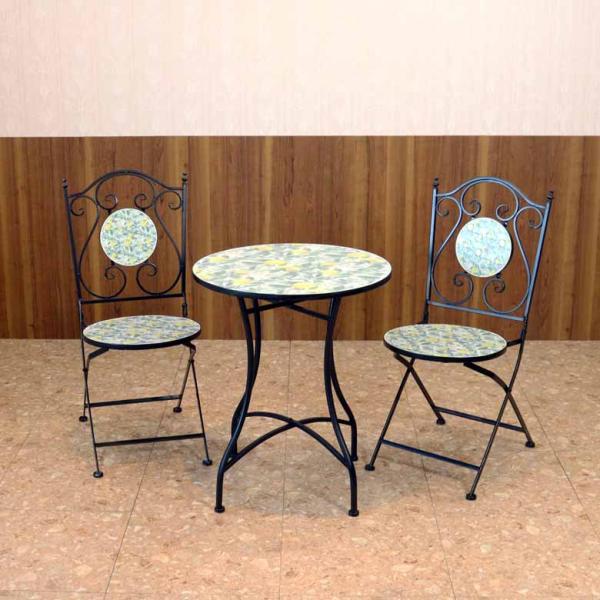 ガーデンテーブルセット アイアン レモン/檸檬 3点セット : インテリア