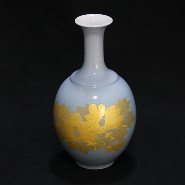 吉田美統【人間国宝】九谷焼花瓶 釉裏金彩芙蓉文 水色 : 北山堂 - 通販