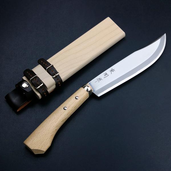 東周作 山師用磨き剣鉈 両刃7寸青紙鋼 鞘付き 土佐火造り鉈 アウトドア