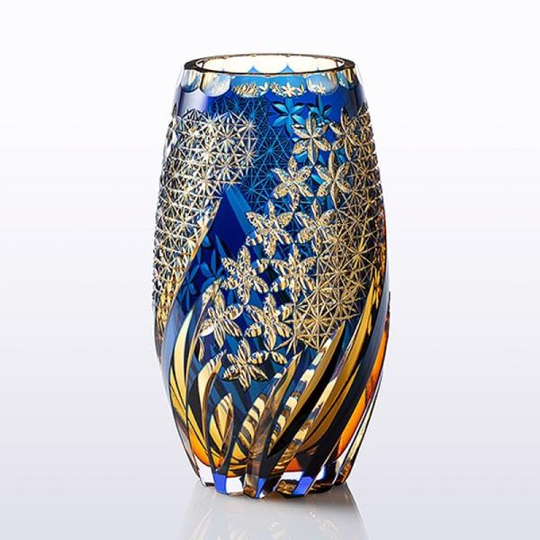 カガミクリスタル / ガラス ) 江戸切子 花瓶 組子格子 伝統工芸士 野口