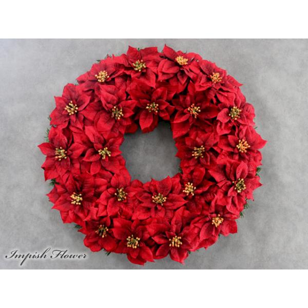 クリスマスリース 直径50cm かわいいポインセチア付き 大きめ