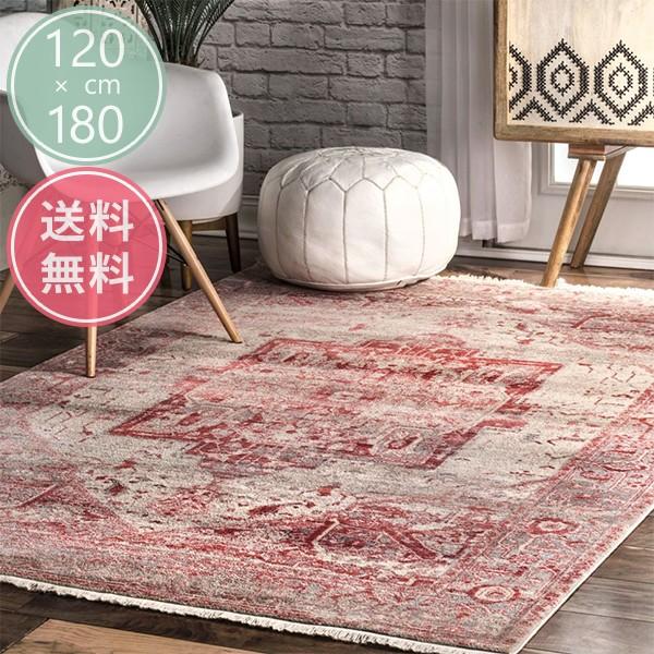 トライバル メダリオン柄 ヴィンテージ風 オリエンタル フリンジラグ