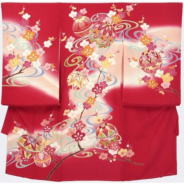 お宮参り 初着京加賀友禅 赤色 古典柄 一つ身 仕立て上がり下着付