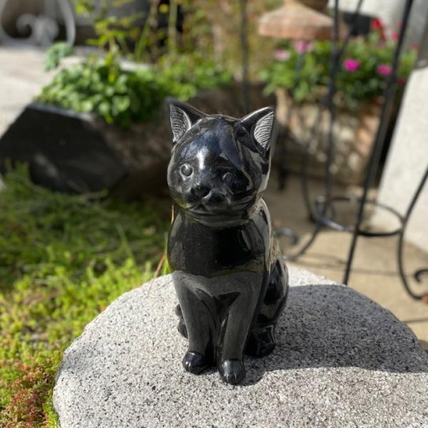 黒猫の置き物 黒御影石 猫 ねこ ネコ ぬこ 子猫 小猫 黒猫 クロネコ