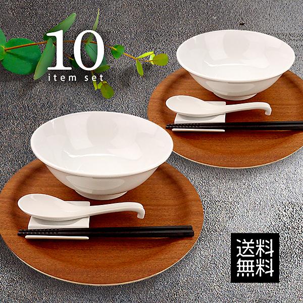 ラーメン丼ぶり レンゲ 箸 箸置き トレー セット 2人用 10点