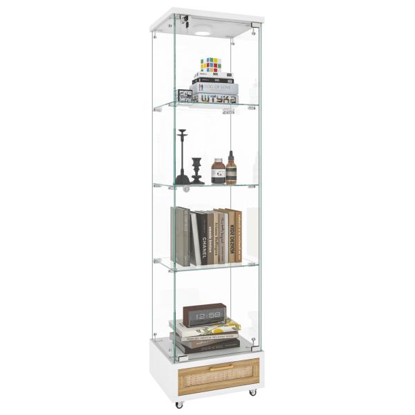 ガラスディスプレイキャビネット LED照明 引き出し付き 鍵付き 強化