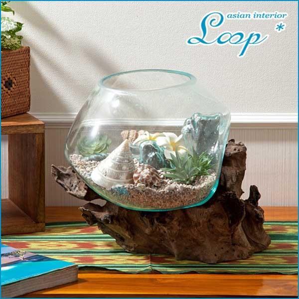 アジアン 雑貨 おしゃれ ナチュラルウッド バリガラス テラリウム 花器