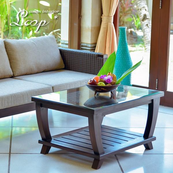 アジアン家具 ガラス天板 ローテーブル センターテーブル リビング