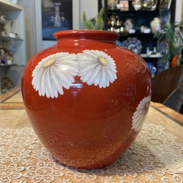 オールドノリタケ日陶 朱地白菊花瓶（中) フラワーベース 18cm