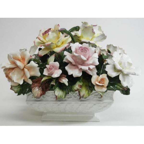 イタリア製 輸入雑貨 カポディモンテ焼き 磁花 本物 ローズ 置物 バラ