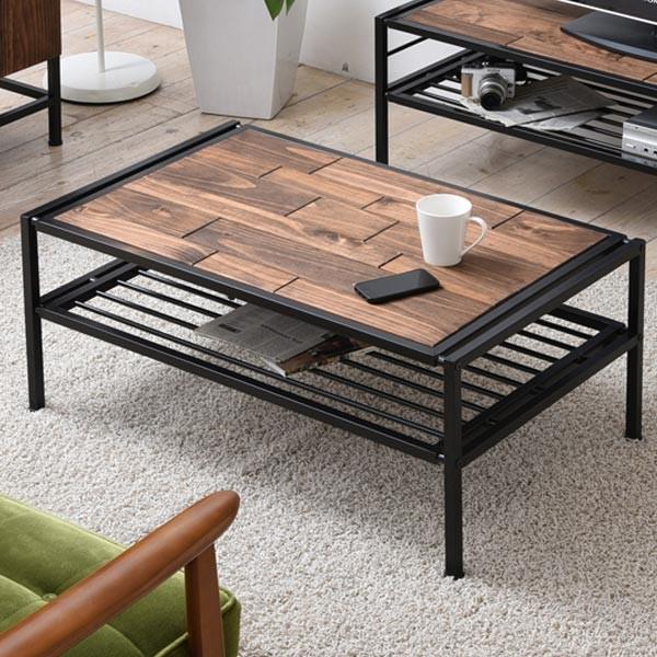 センターテーブル ローテーブル GRANT 天然木 スチールフレーム 幅90cm