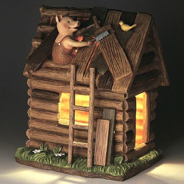 ガーデンオーナメント ソーラーライト 3匹のこぶた 木の家