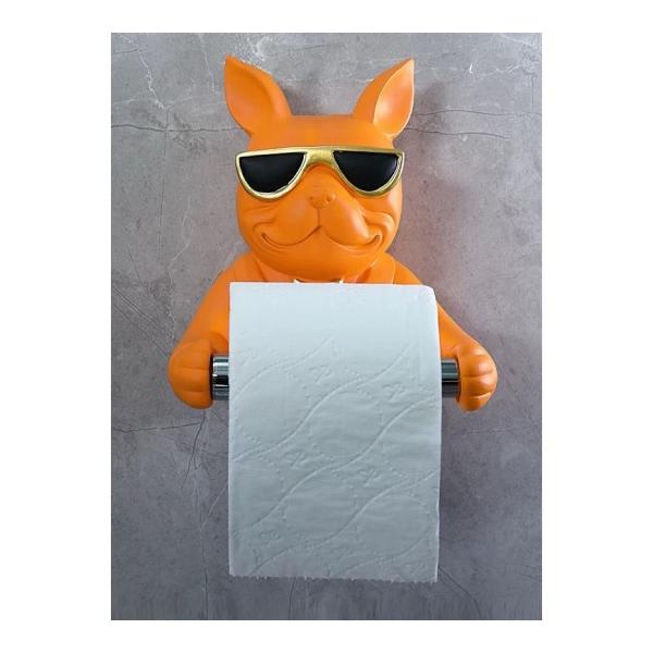 フレンチブルドッグ型 トイレットペーパーホルダー 壁掛け式 オレンジ
