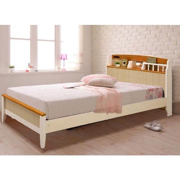 ベッド シングルベッド フレーム 木製 白 ホワイト 宮付き 照明付き