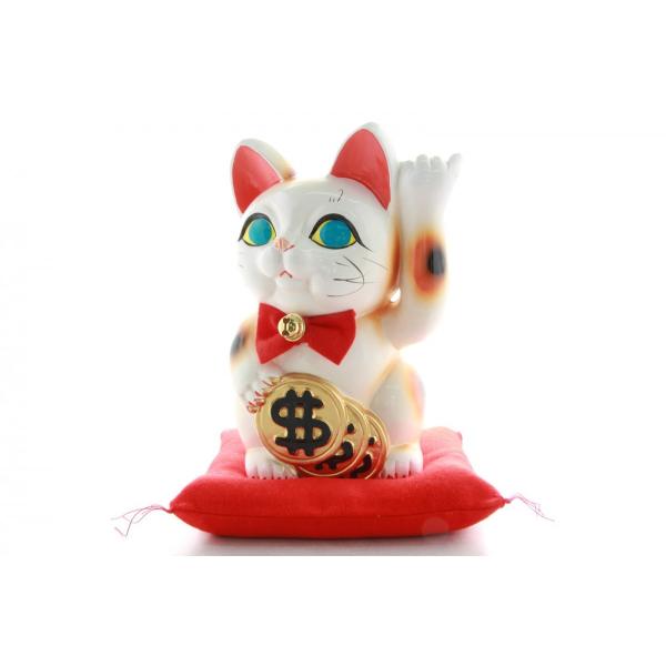 6号招き猫ドル猫白左手(座布団付) : 人形のモリシゲ - 通販 - Yahoo