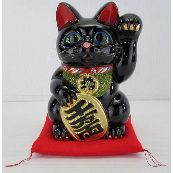 10号招き猫小判黒（右手または左手）(座布団付) : 人形のモリシゲ