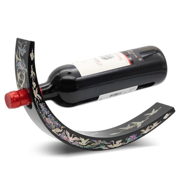 ワインスタンド ボトルホルダー 螺鈿細工 1本用 鶴 吉祥図 工芸品