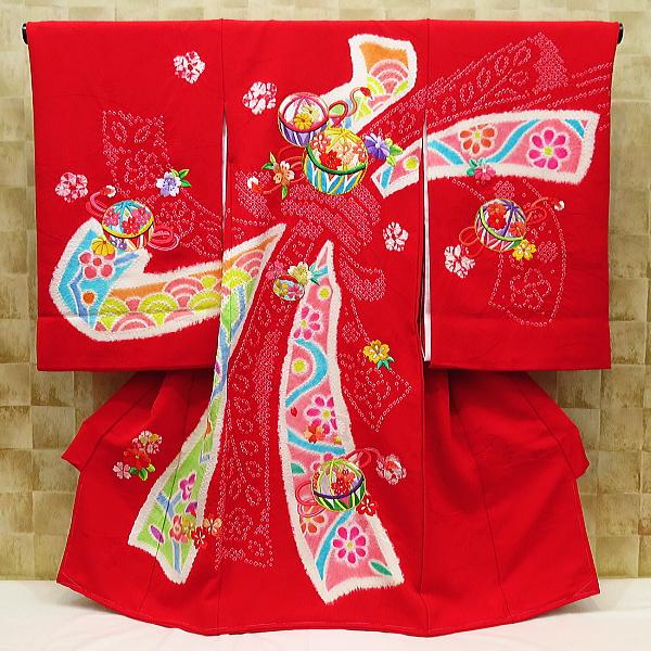 毬と熨斗・本絞り・赤】女児 初着 祝着 のしめ 産着 女の子のお宮参り