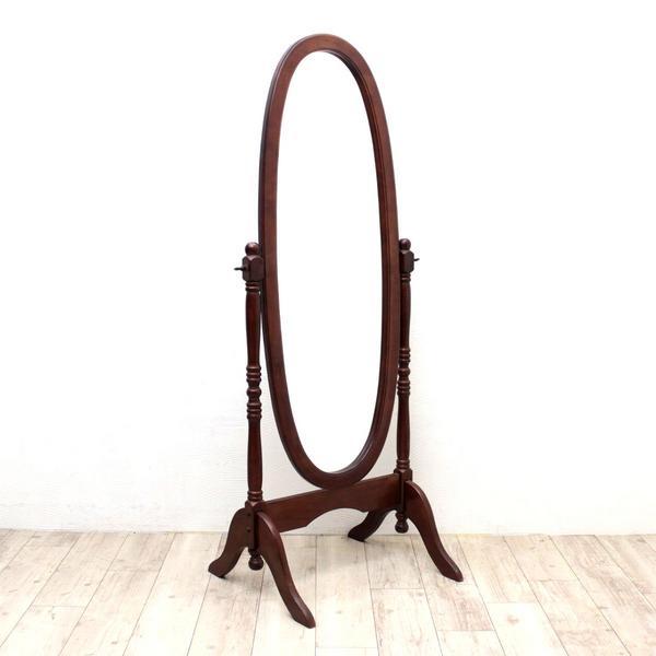 アンティーク調 木製鏡 楕円型 姿見 スタンドミラー/S050 : miku