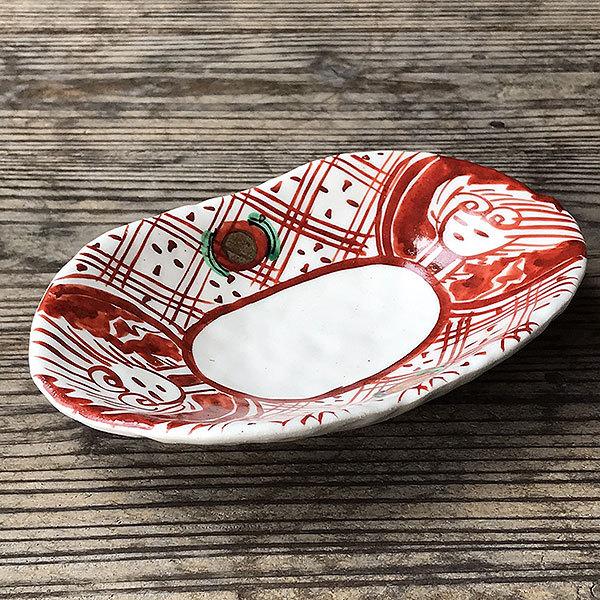 赤絵間取双子皿 和食器 楕円皿 業務用 約18.3cm 和食 和風 天ぷら