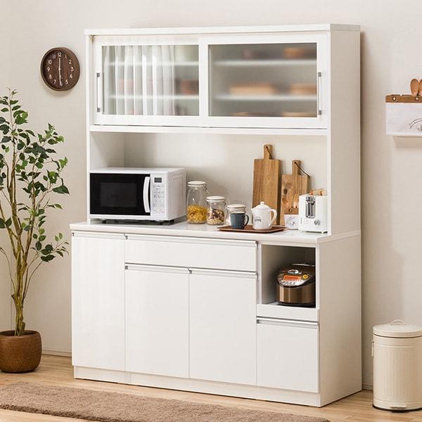 ニトリ（NITORI） 幅150cm 食器棚(レジューム 150TG-S WH/150TL-R WH