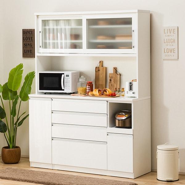 ニトリ（NITORI） 幅150cm 食器棚(レジューム 150TG-S WH/150QH-R WH