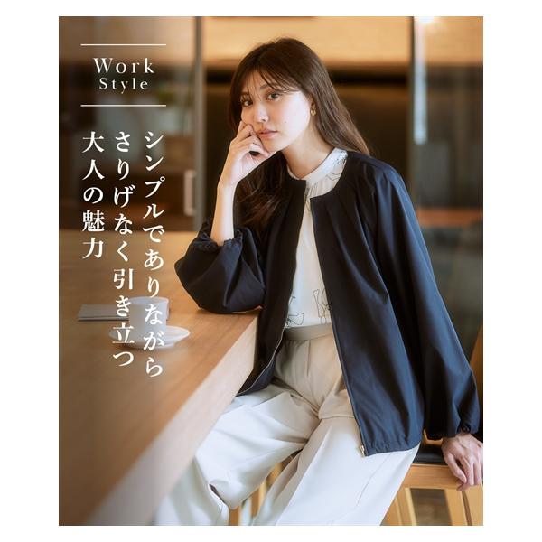 アウター ブルゾン レディース タック ノーカラー ボリューム袖 大きい