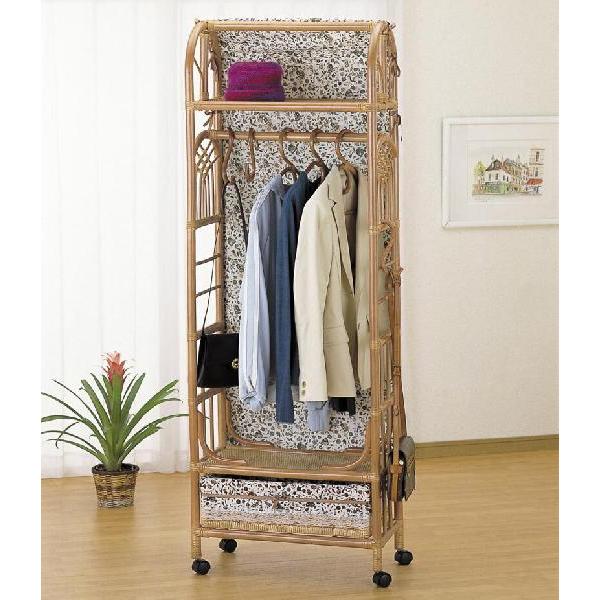 籐 ラタンハンガーラック 上棚付スリムラック 巾60cm W-669 アジアン