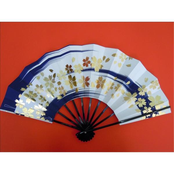 舞扇子 日本舞踊 踊り用 金箔桜柄・紺・白 愛 1371 黒塗骨 京扇子 箱