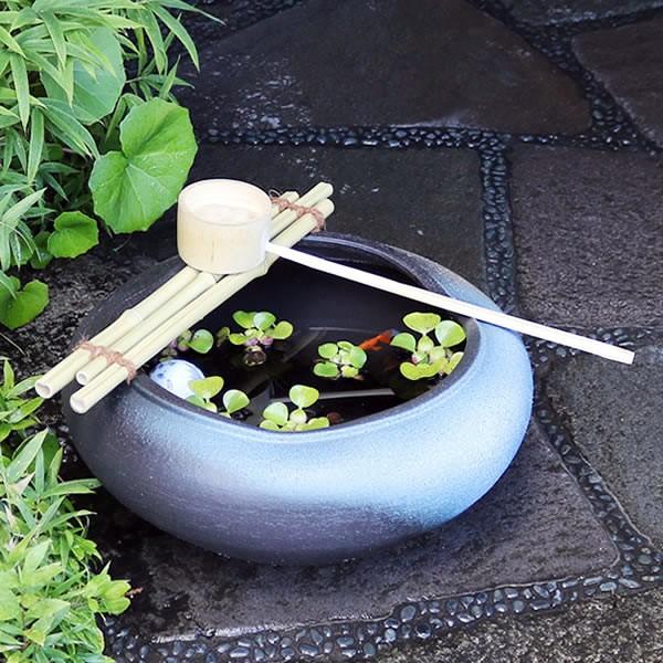 信楽焼 つくばい 竹付つくばい 金魚鉢 メダカ鉢 陶器 ツクバイ 蹲 手