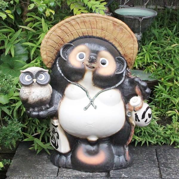 信楽焼 30号ふくろう持ち狸 たぬき タヌキ 開運 縁起物 可愛い 商売