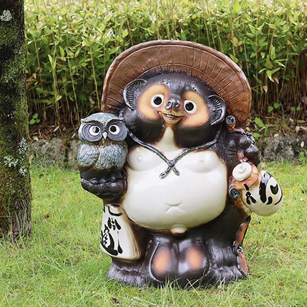 信楽焼 25号ふくろう持ち狸(青) たぬき タヌキ 開運 縁起物 可愛い
