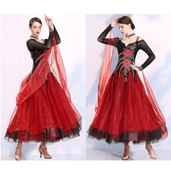 社交ダンス ワンピース モダンドレス 黒 大きいサイズ 長袖 社交ダンス