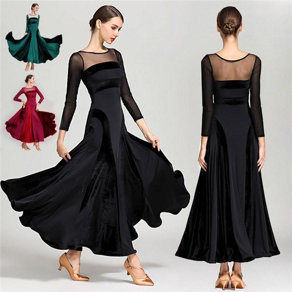 社交ダンス 衣装 モダンドレス 社交ダンスドレス 大きい裾 ダンス 黒