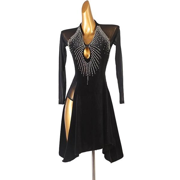社交ダンス ラテンドレス ラテンダンス衣装 ワンピース 黒 ラテン衣装