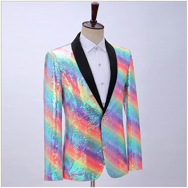 ジャケット（単品） ステージ衣装 演出服 スパンコール 虹柄 キラキラ