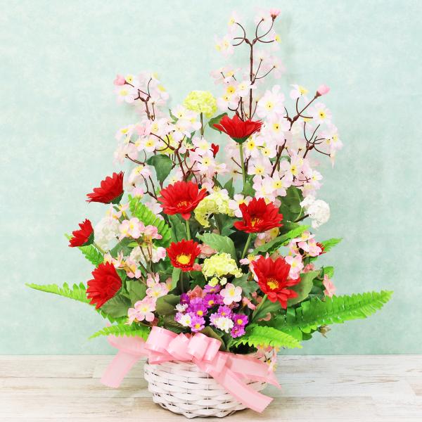 造花 桜とガーベラの春満開な大きなアレンジ シルクフラワー CT触媒