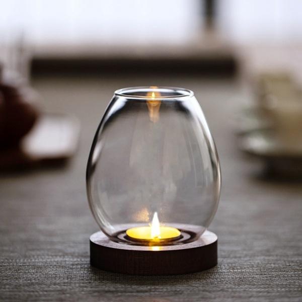 丸い中空ガラスキャンドルホルダーティーライト燭台ホームオフィスの