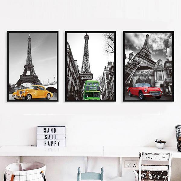 3枚セット 33×43cm アートパネル 枠付きフレーム絵画 エッフェル塔