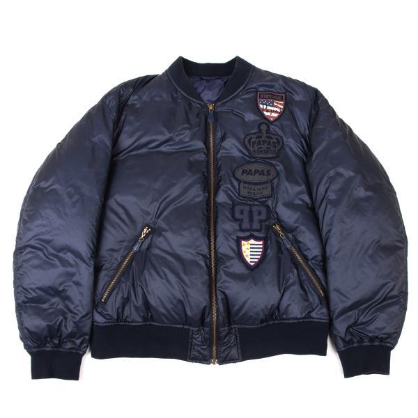 PAPAS（パパス） バックロゴワッペンジップアップダウンジャケット 紺