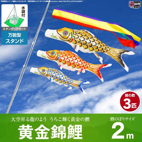 鯉のぼり ベランダ用 こいのぼり 錦鯉 黄金錦鯉 2m 6点セット 万能