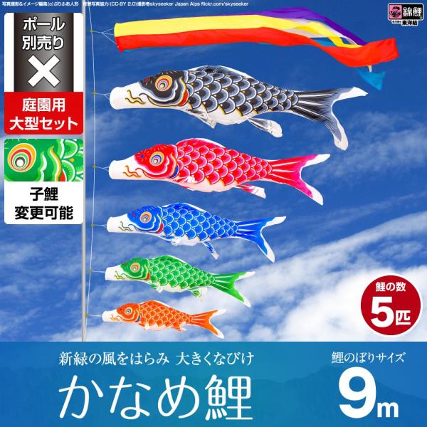 鯉のぼり 庭用 こいのぼり 錦鯉 新緑の風になびく かなめ鯉 9m 8点