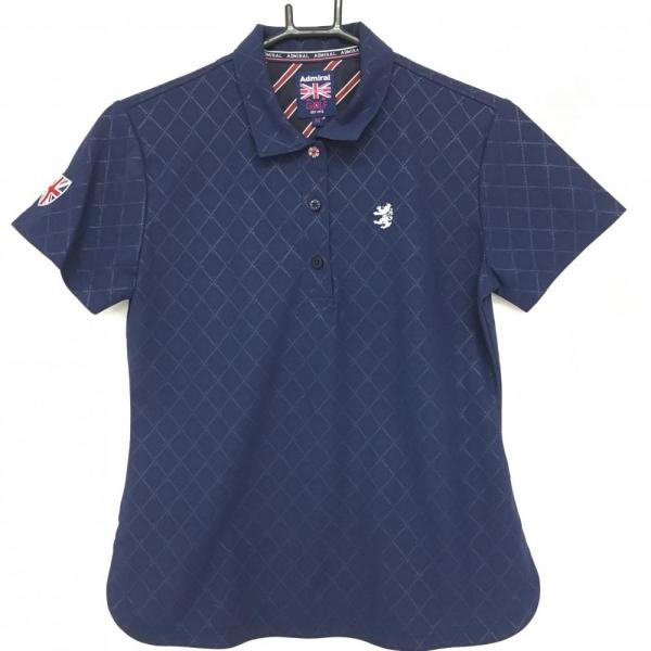 Admiral（アドミラル） 半袖ポロシャツ ネイビー 斜め格子柄 ロゴ