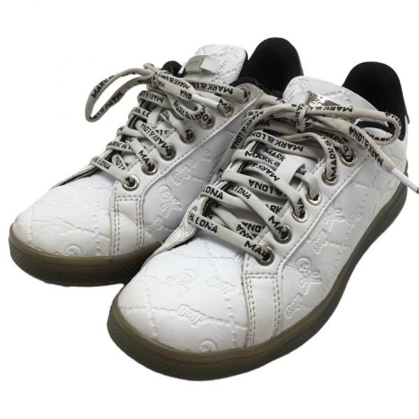 マークアンドロナ ゴルフシューズ 白×黒 スカル 地模様 レディース 23