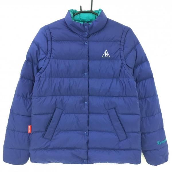 超美品】ルコック 2WAYダウンジャケット ネイビー×グリーン ロゴ