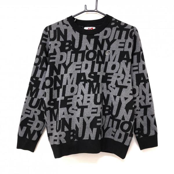 マスターバニー 裏地付セーター グレー×黒 ロゴ総柄 ニット レディース