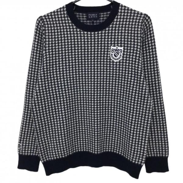 美品】パーリーゲイツ セーター 白×ネイビー 千鳥格子 カシミヤ混