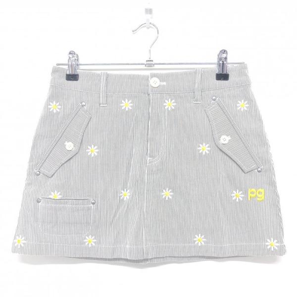 PEARLY GATES（パーリーゲイツ） スカート グレー×白 細ストライプ 花