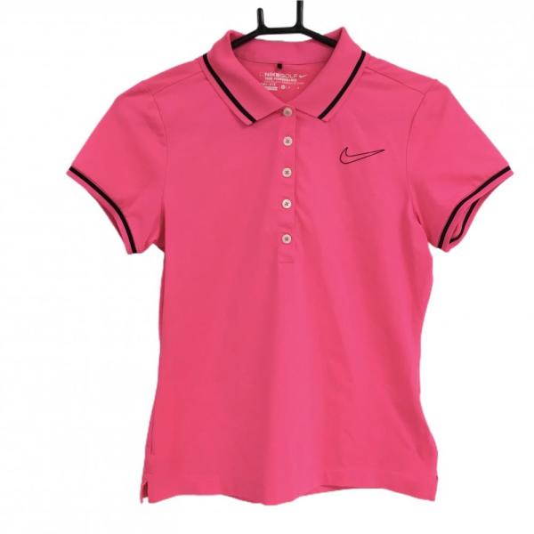 NIKE（ナイキ） ナイキゴルフ 半袖ポロシャツ 蛍光ピンク×黒 袖ライン