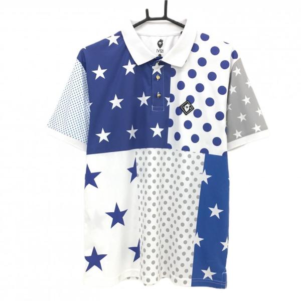 ヴィトゥエルヴ 半袖ポロシャツ 白×ブルー 星柄 ドット メンズ L